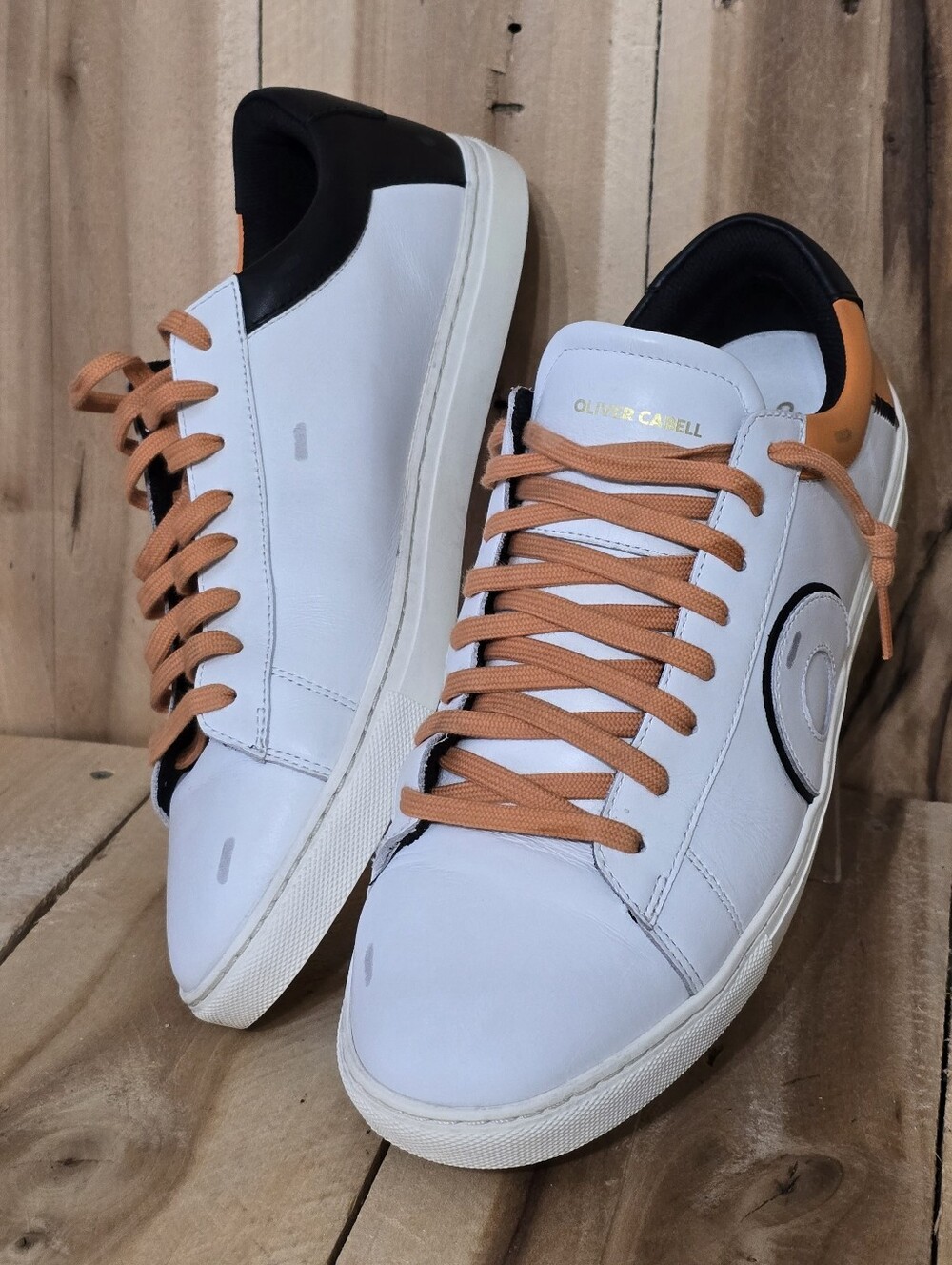 Oliver Cabell Low 1 Starfish White Orange Blk Distressed Sneakers 42 Mens 9 b10